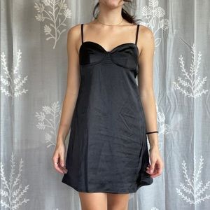 Black satin mini dress